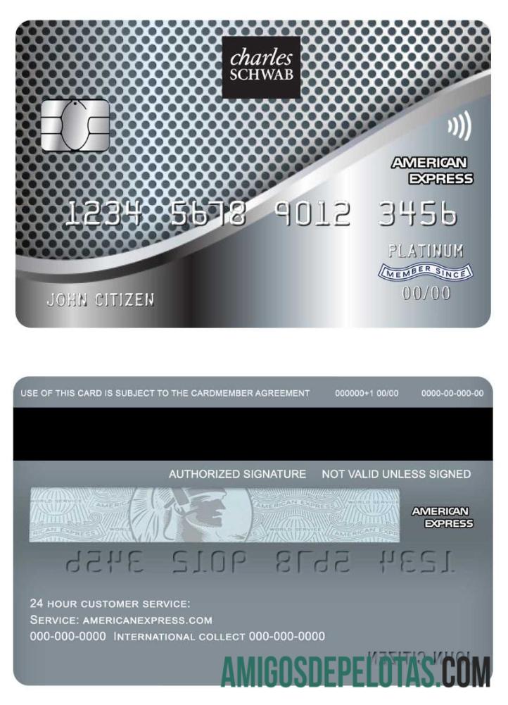 Cartão de crédito American Express do Charles Schwab & Co Bank dos EUA baixar para verificação